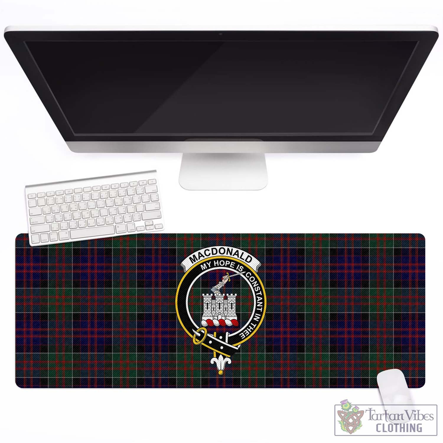 Tartan Vibes Clothing MacDonald of Clan Ranald Tartan Mouse Pad with Family Crest