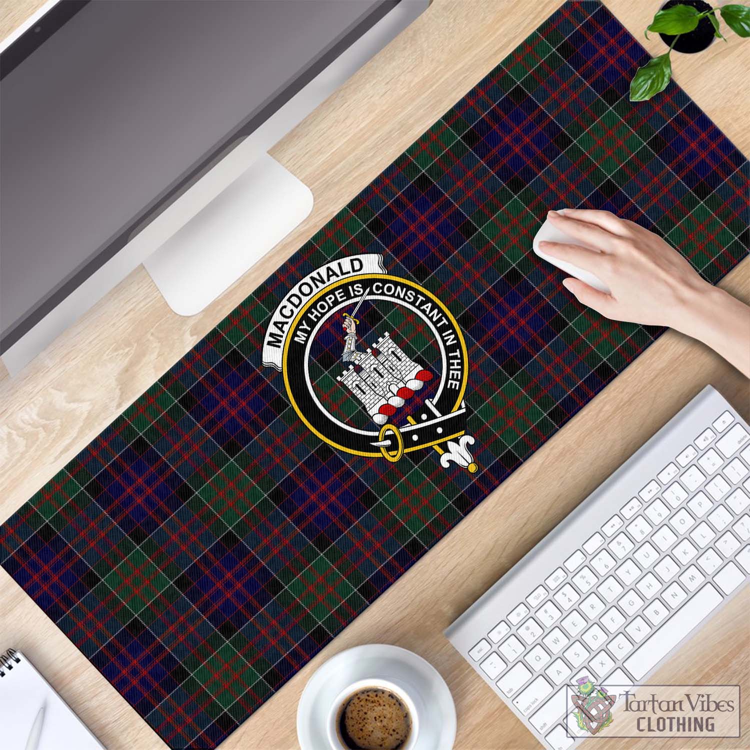 Tartan Vibes Clothing MacDonald of Clan Ranald Tartan Mouse Pad with Family Crest