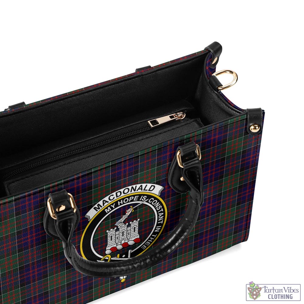 Tartan Vibes Clothing MacDonald of Clan Ranald Tartan Luxury Leather Handbags with Family Crest