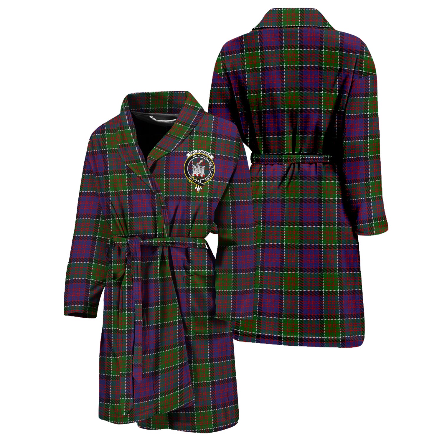 MacDonald of Clan Ranald Modern Tartan Bathrobe with Family Crest Unisex S - Tartan Vibes Clothing