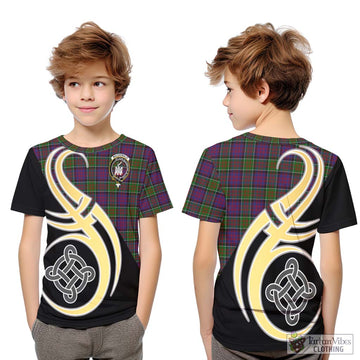 MacDonald of Clan Ranald Modern Tartan Kid T-Shirt with Family Crest and Celtic Symbol Style