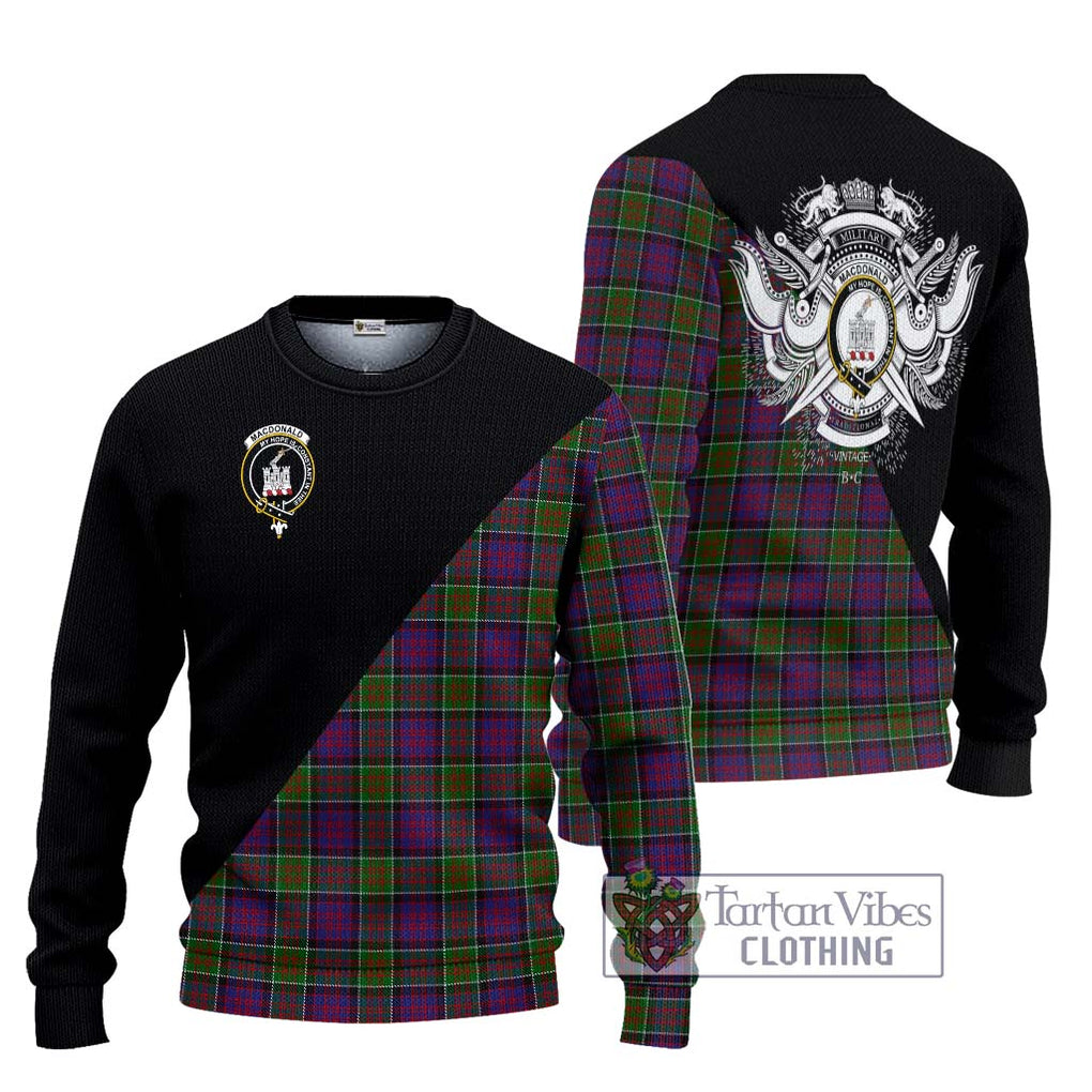 MacDonald of Clan Ranald Modern Tartan Knitted Sweater with Family Crest and Military Logo Style Unisex - Tartanvibesclothing Shop