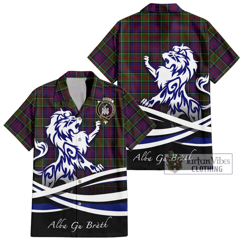 MacDonald of Clan Ranald Modern Tartan Short Sleeve Button Shirt with Alba Gu Brath Regal Lion Emblem Kid - Tartanvibesclothing Shop