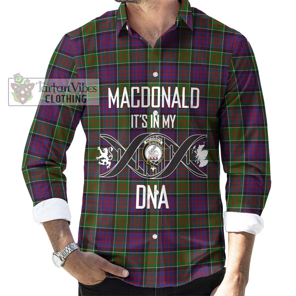 MacDonald of Clan Ranald Modern Tartan Long Sleeve Button Shirt with Family Crest DNA In Me Style Men's Shirt S - Tartanvibesclothing Shop