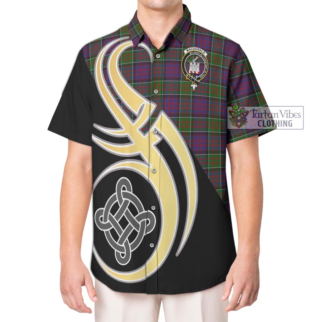 MacDonald of Clan Ranald Modern Tartan Short Sleeve Button Shirt with Family Crest and Celtic Symbol Style Kid - Tartan Vibes Clothing