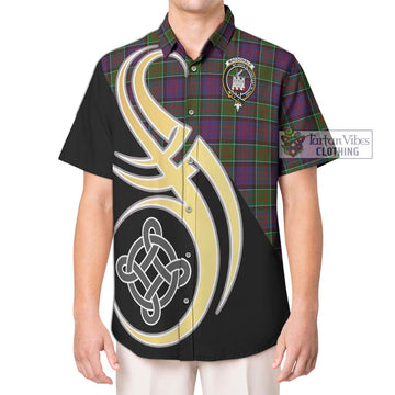 MacDonald of Clan Ranald Modern Tartan Short Sleeve Button Shirt with Family Crest and Celtic Symbol Style