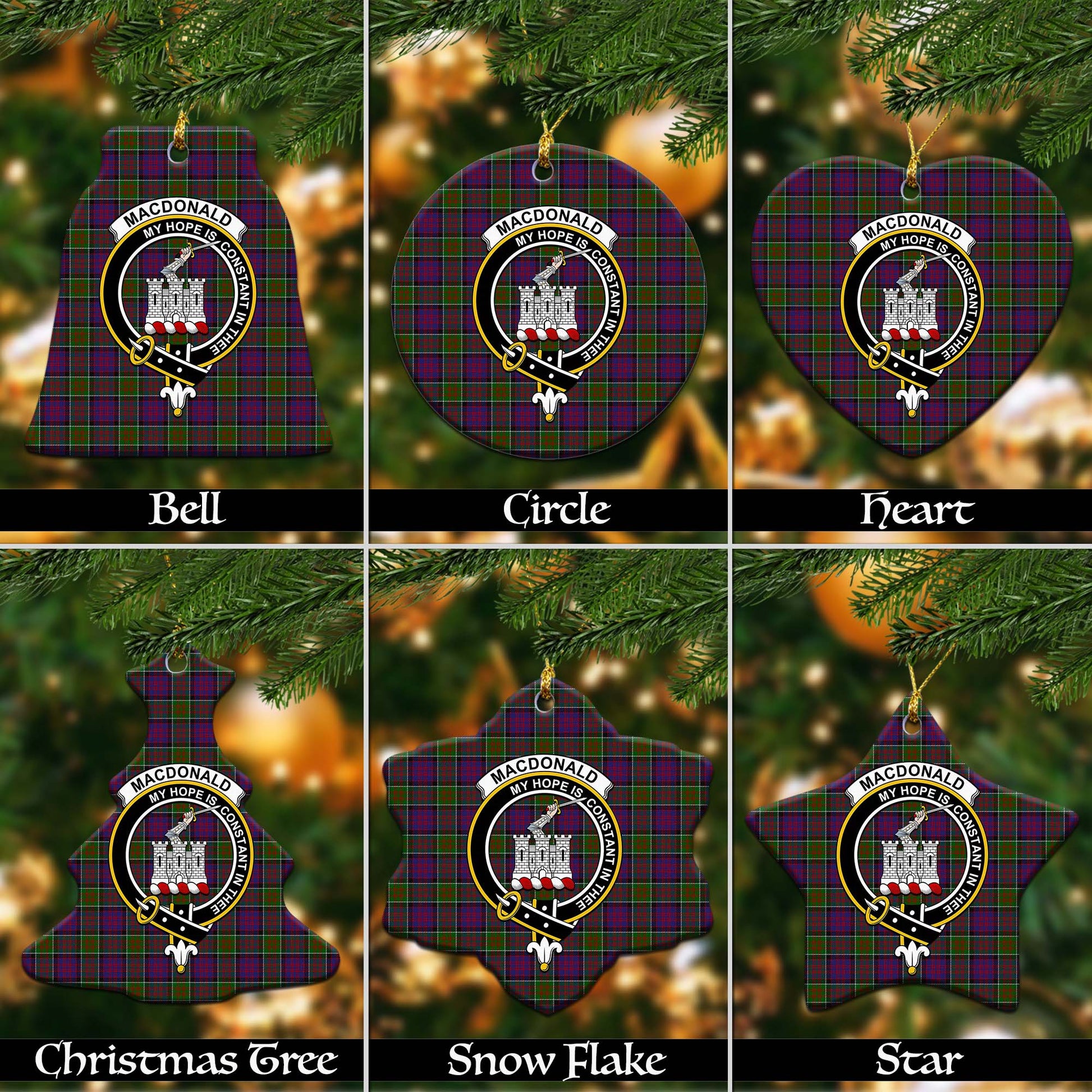 MacDonald of Clan Ranald Modern Tartan Christmas Ornaments with Family Crest - Tartanvibesclothing