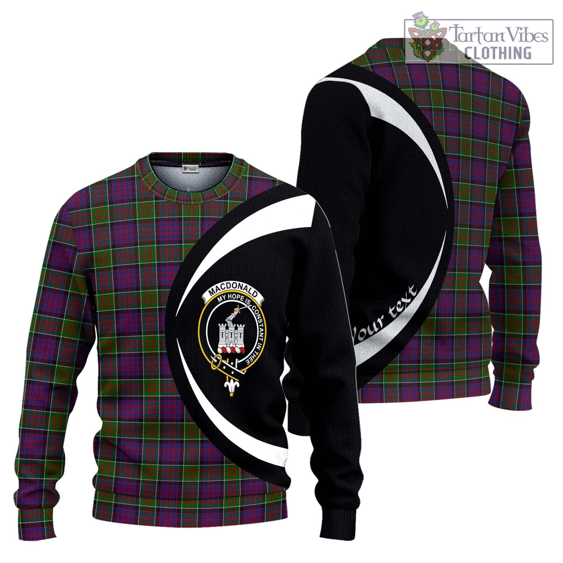 MacDonald of Clan Ranald Modern Tartan Knitted Sweater with Family Crest Circle Style Unisex - Tartan Vibes Clothing