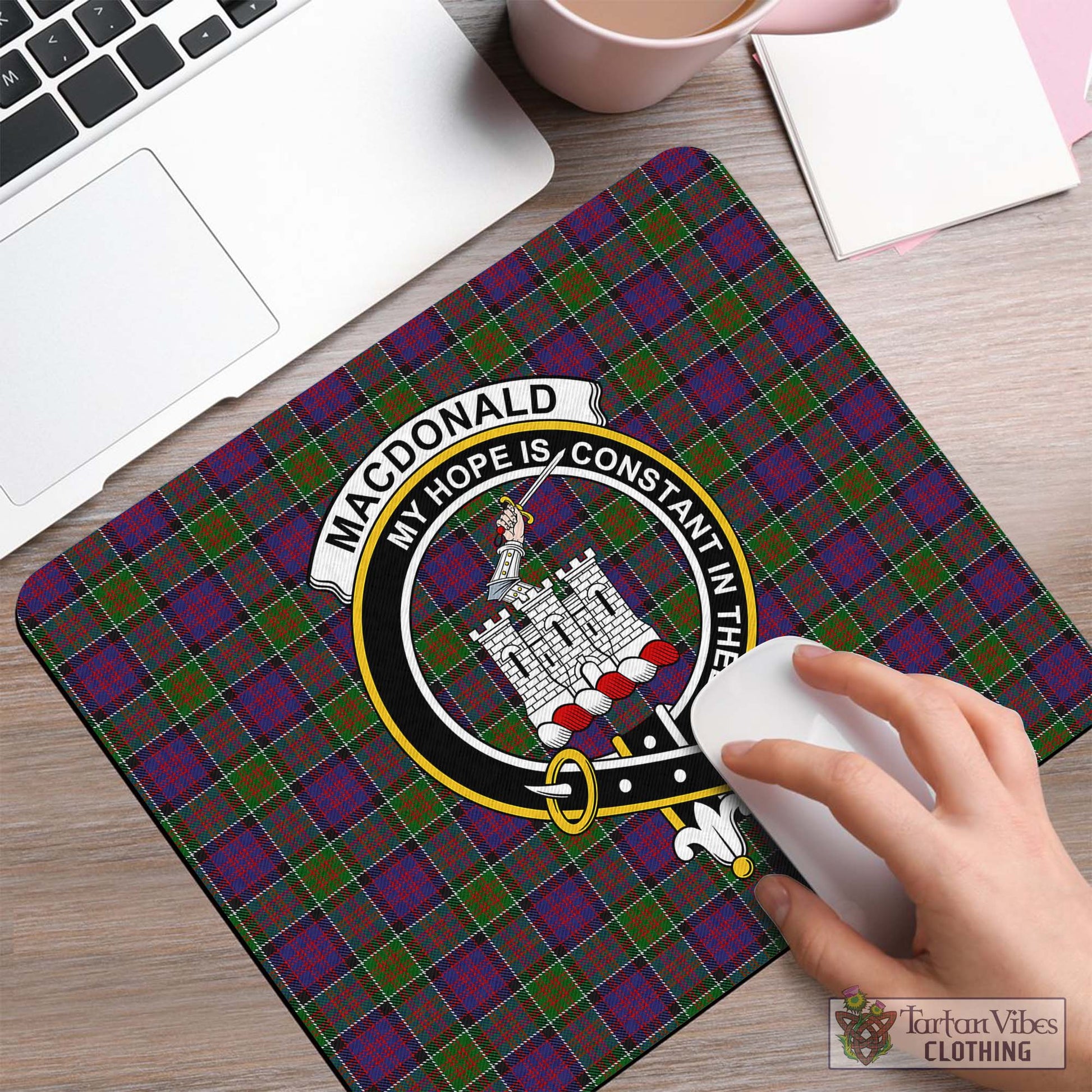 Tartan Vibes Clothing MacDonald of Clan Ranald Modern Tartan Mouse Pad with Family Crest