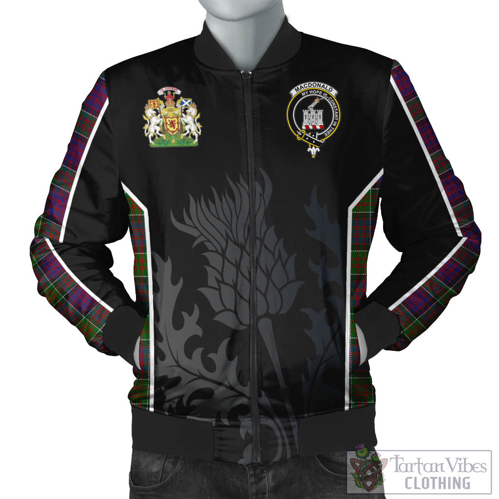 Tartan Vibes Clothing MacDonald of Clan Ranald Modern Tartan Bomber Jacket with Family Crest and Scottish Thistle Vibes Sport Style