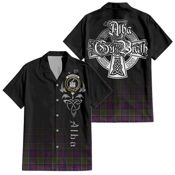 MacDonald of Clan Ranald Modern Tartan Short Sleeve Button Up Shirt Featuring Alba Gu Brath Family Crest Celtic Inspired