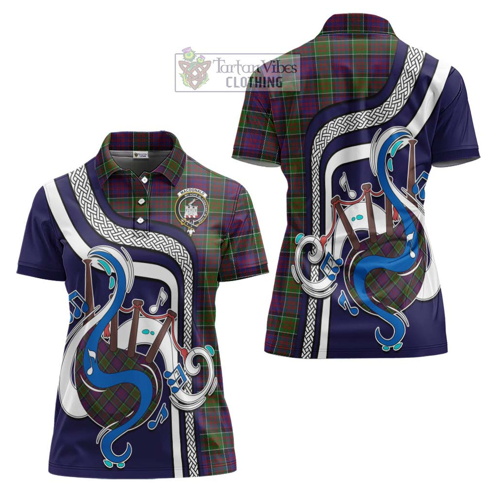 MacDonald of Clan Ranald Modern Tartan Women's Polo Shirt with Epic Bagpipe Style Women - Tartanvibesclothing Shop