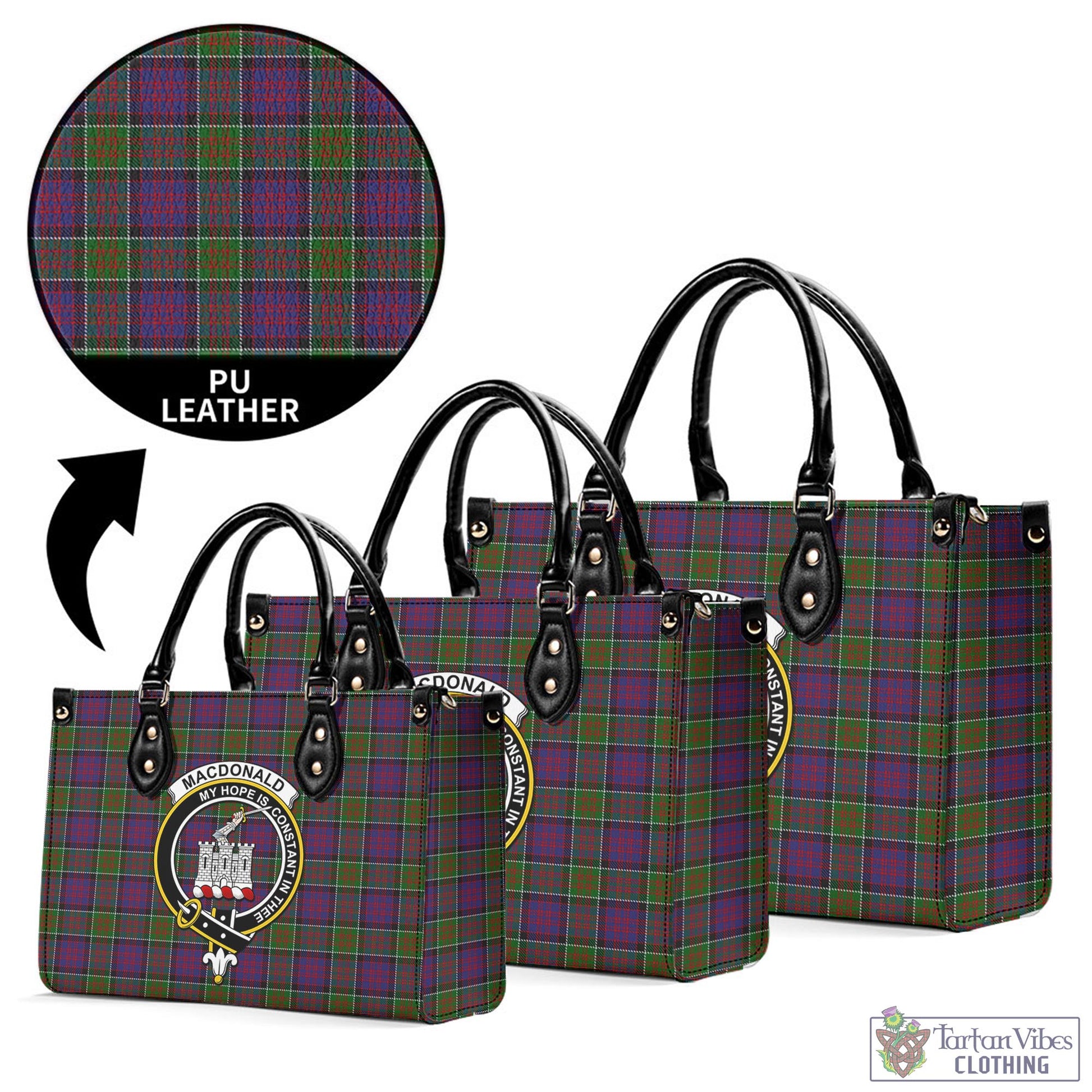 Tartan Vibes Clothing MacDonald of Clan Ranald Modern Tartan Luxury Leather Handbags with Family Crest