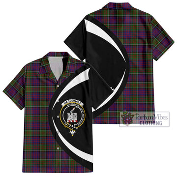 MacDonald of Clan Ranald Modern Tartan Short Sleeve Button Up with Family Crest Circle Style