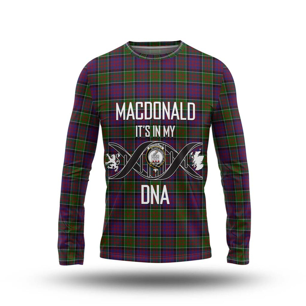 MacDonald of Clan Ranald Modern Tartan Long Sleeve T-Shirt with Family Crest DNA In Me Style Unisex - Tartanvibesclothing Shop