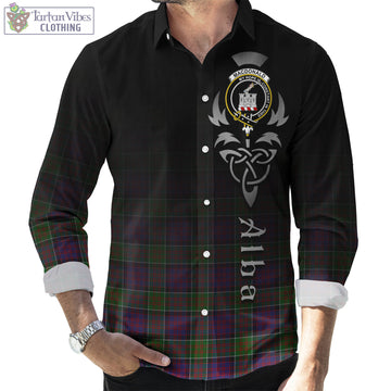 MacDonald of Clan Ranald Modern Tartan Long Sleeve Button Up Featuring Alba Gu Brath Family Crest Celtic Inspired