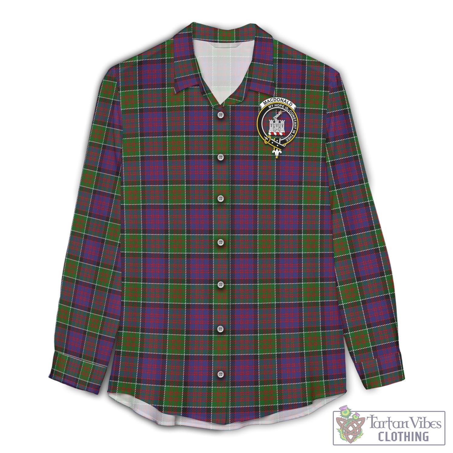 Tartan Vibes Clothing MacDonald of Clan Ranald Modern Tartan Womens Casual Shirt with Family Crest