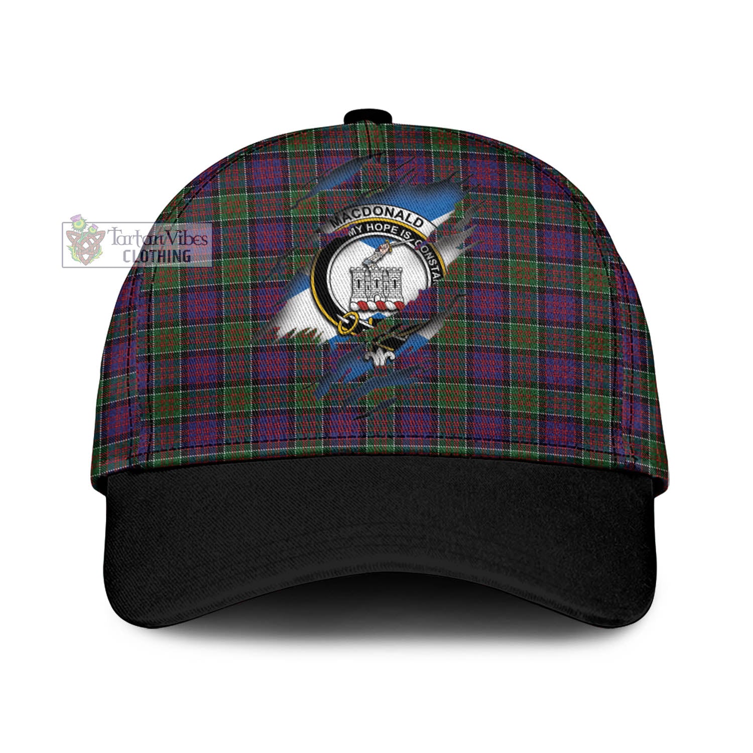 Tartan Vibes Clothing MacDonald of Clan Ranald Modern Tartan Classic Cap with Family Crest In Me Style