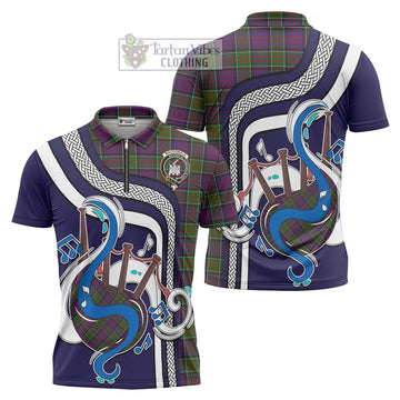 MacDonald of Clan Ranald Modern Tartan Zipper Polo Shirt with Epic Bagpipe Style