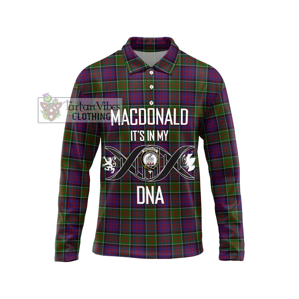 MacDonald of Clan Ranald Modern Tartan Long Sleeve Polo Shirt with Family Crest DNA In Me Style Unisex - Tartanvibesclothing Shop