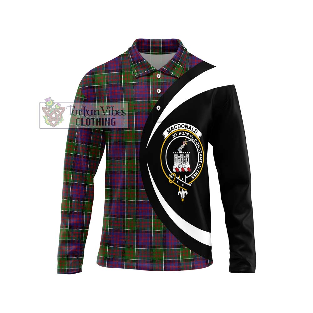 MacDonald of Clan Ranald Modern Tartan Long Sleeve Polo Shirt with Family Crest Circle Style Unisex - Tartan Vibes Clothing