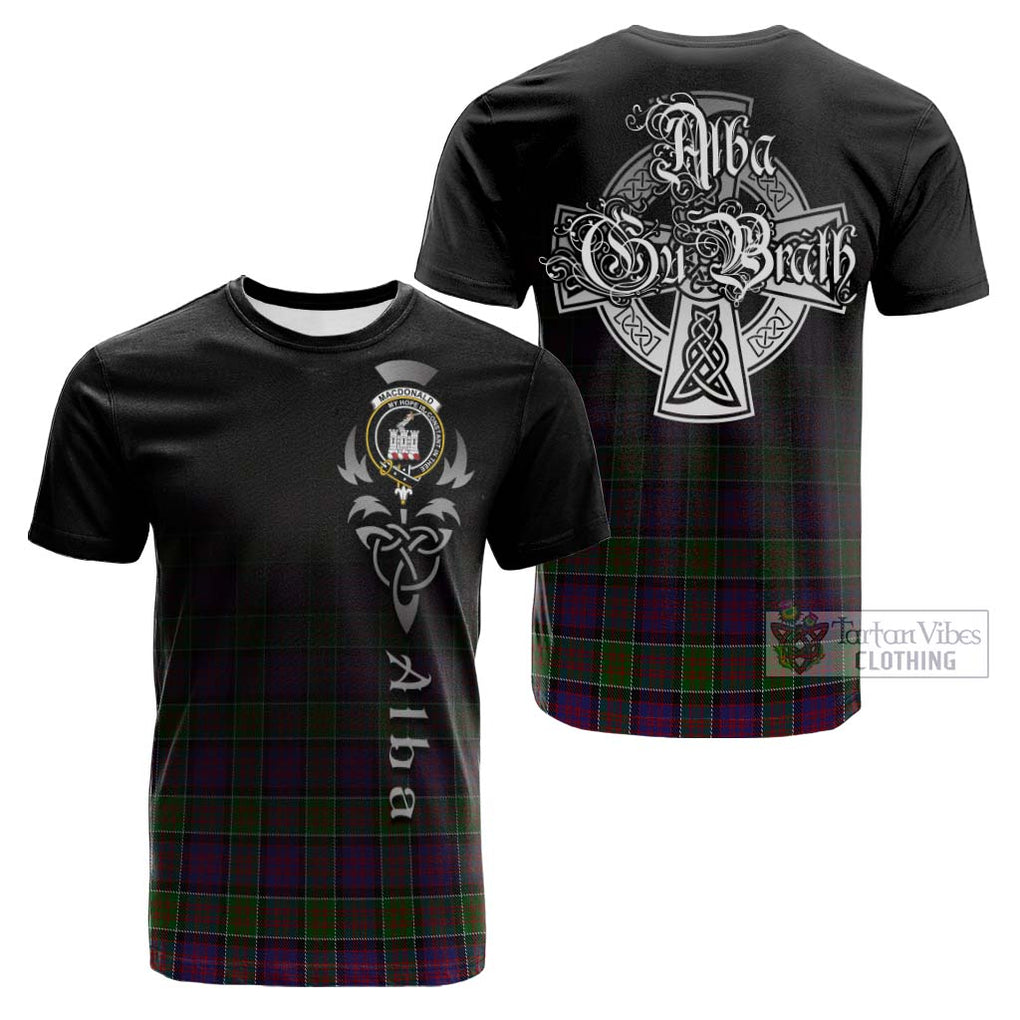 Tartan Vibes Clothing MacDonald of Clan Ranald Modern Tartan Cotton T-shirt Featuring Alba Gu Brath Family Crest Celtic Inspired