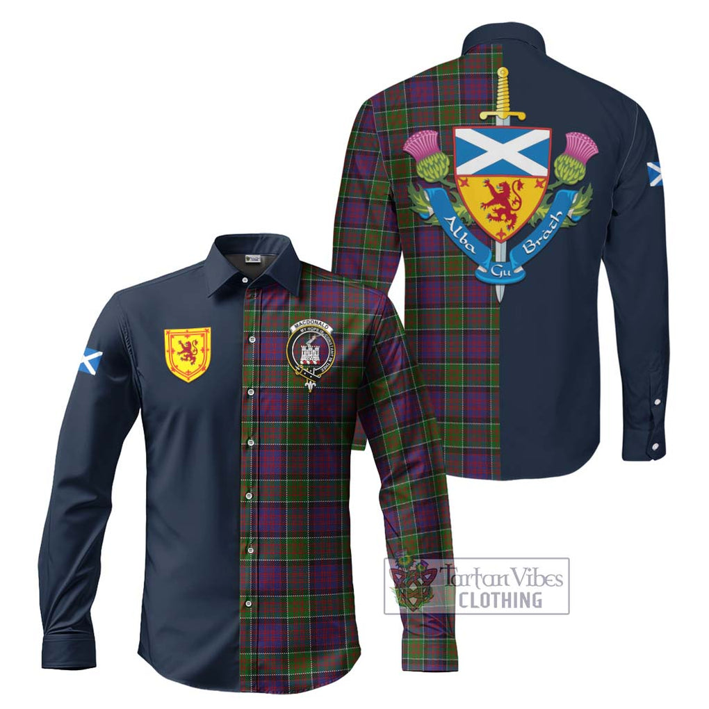 Tartan Vibes Clothing MacDonald of Clan Ranald Modern Tartan Long Sleeve Button Shirt with Scottish Lion Royal Arm Half Style