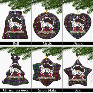 MacDonald of Clan Ranald Modern Tartan Christmas Ceramic Ornaments with Scottish Gnome Playing Bagpipes