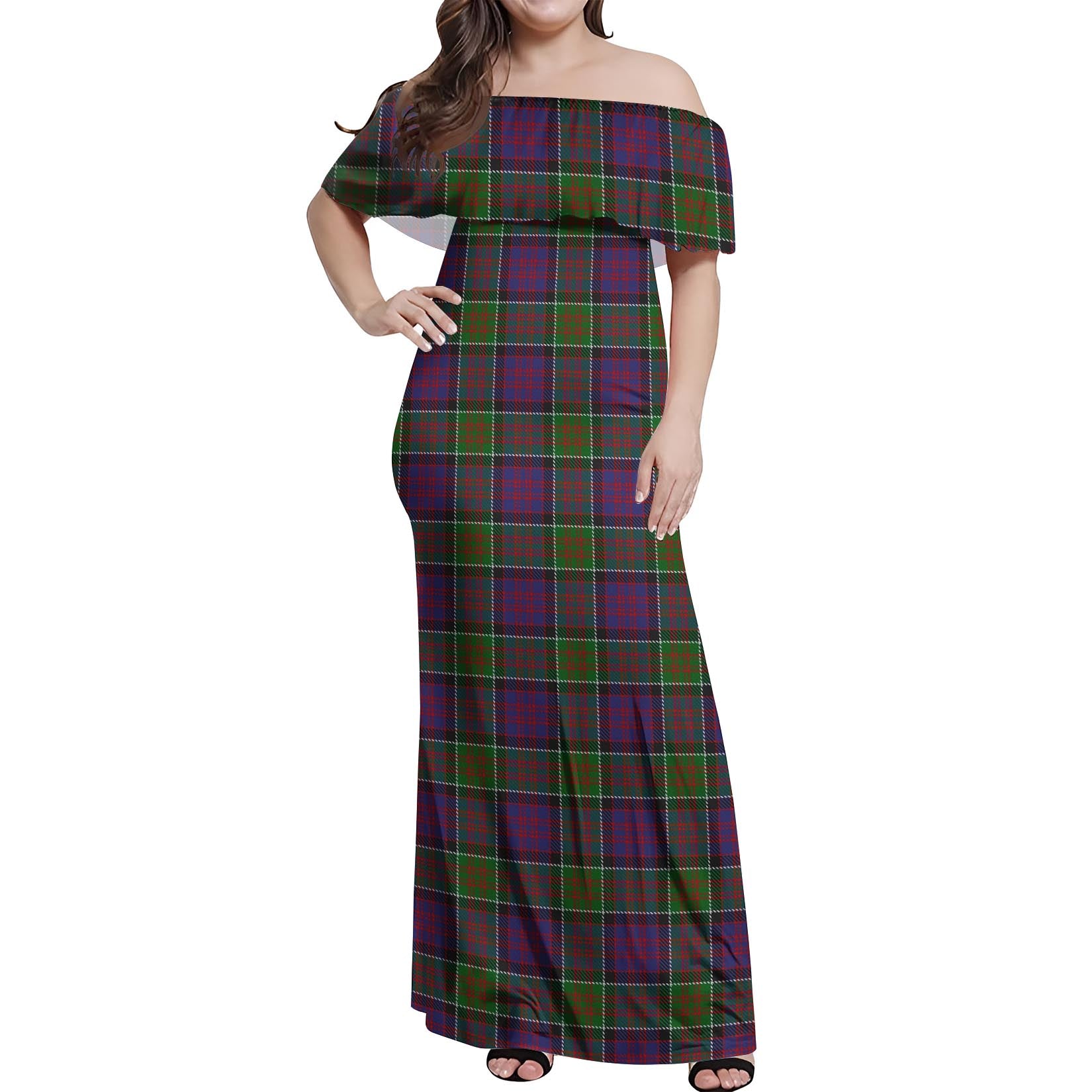 MacDonald of Clan Ranald Modern Tartan Off Shoulder Long Dress Women's Dress - Tartanvibesclothing