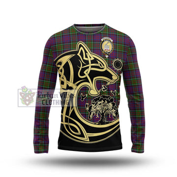 MacDonald of Clan Ranald Modern Tartan Long Sleeve T-Shirt with Family Crest Celtic Wolf Style