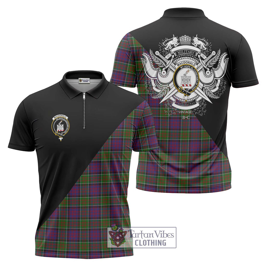 MacDonald of Clan Ranald Modern Tartan Zipper Polo Shirt with Family Crest and Military Logo Style Unisex - Tartanvibesclothing Shop