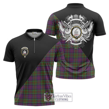 MacDonald of Clan Ranald Modern Tartan Zipper Polo Shirt with Family Crest and Military Logo Style