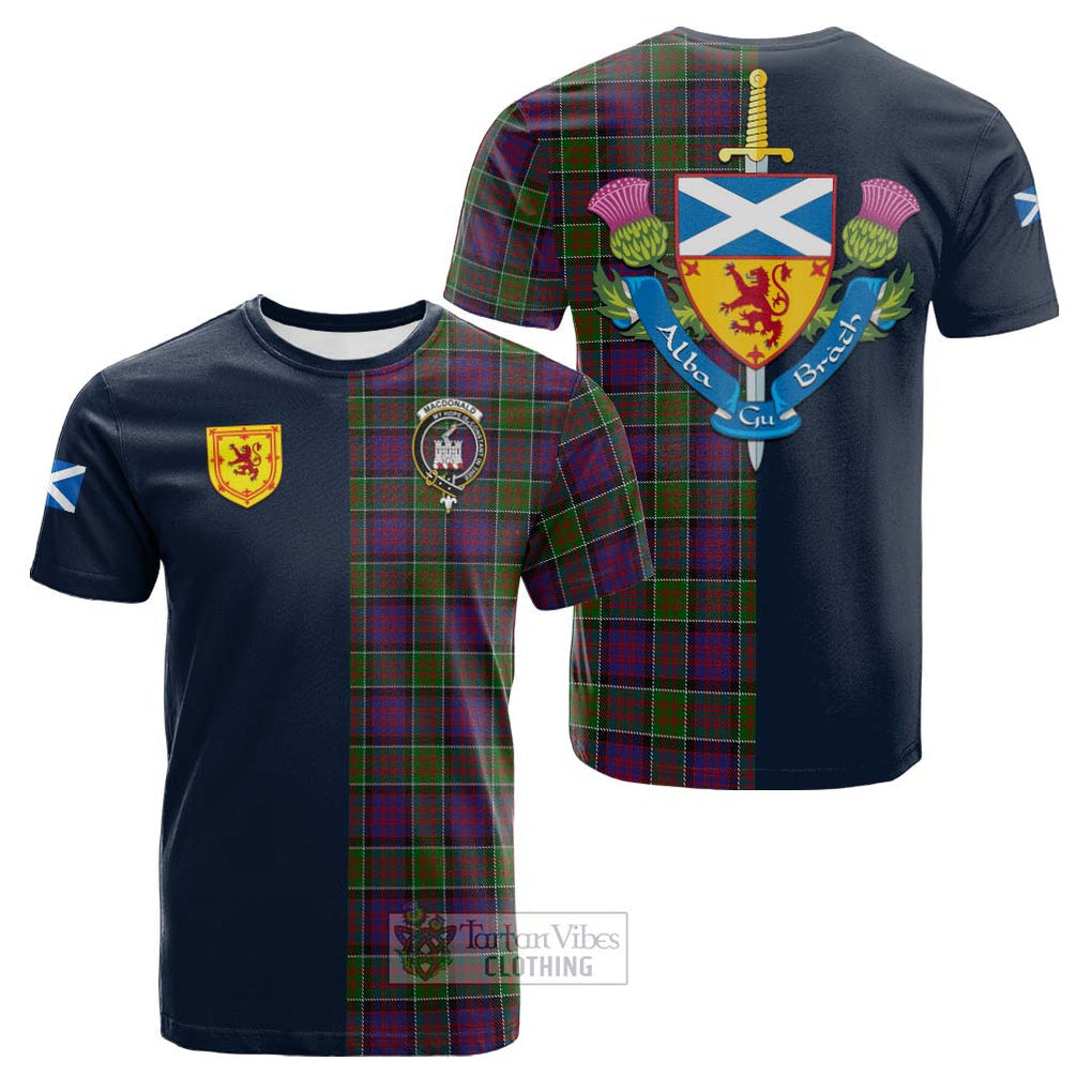 Tartan Vibes Clothing MacDonald of Clan Ranald Modern Tartan Cotton T-shirt with Scottish Lion Royal Arm Half Style