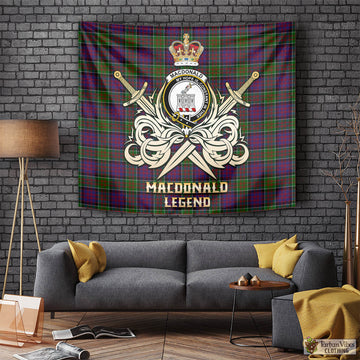 MacDonald of Clan Ranald Modern Tartan Tapestry with Clan Crest and the Golden Sword of Courageous Legacy