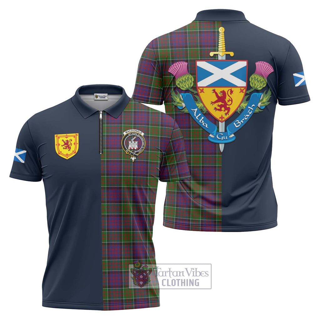 Tartan Vibes Clothing MacDonald of Clan Ranald Modern Tartan Zipper Polo Shirt with Scottish Lion Royal Arm Half Style