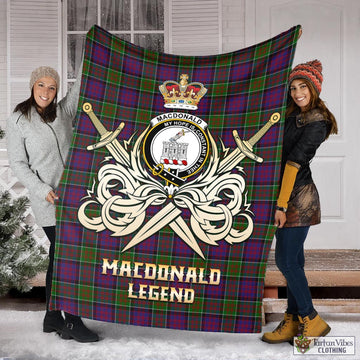 MacDonald of Clan Ranald Modern Tartan Blanket with Clan Crest and the Golden Sword of Courageous Legacy