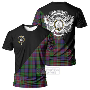 MacDonald of Clan Ranald Modern Tartan T-Shirt with Family Crest and Military Logo Style