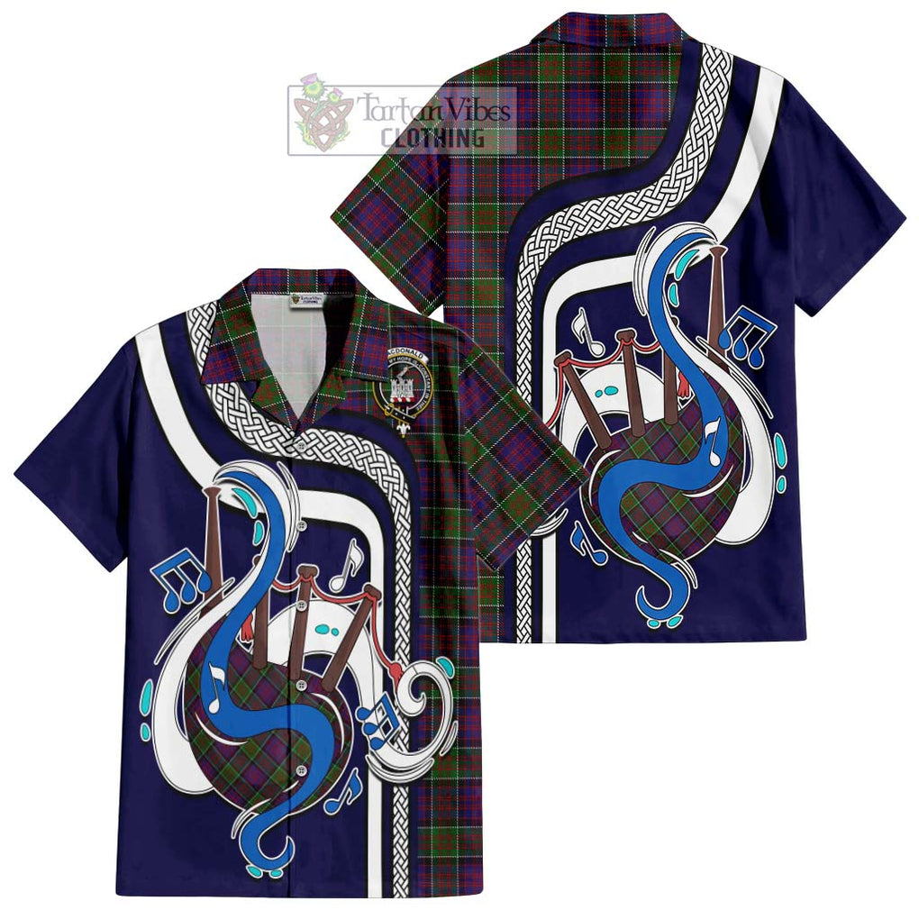 MacDonald of Clan Ranald Modern Tartan Short Sleeve Button Shirt with Epic Bagpipe Style Kid - Tartanvibesclothing Shop