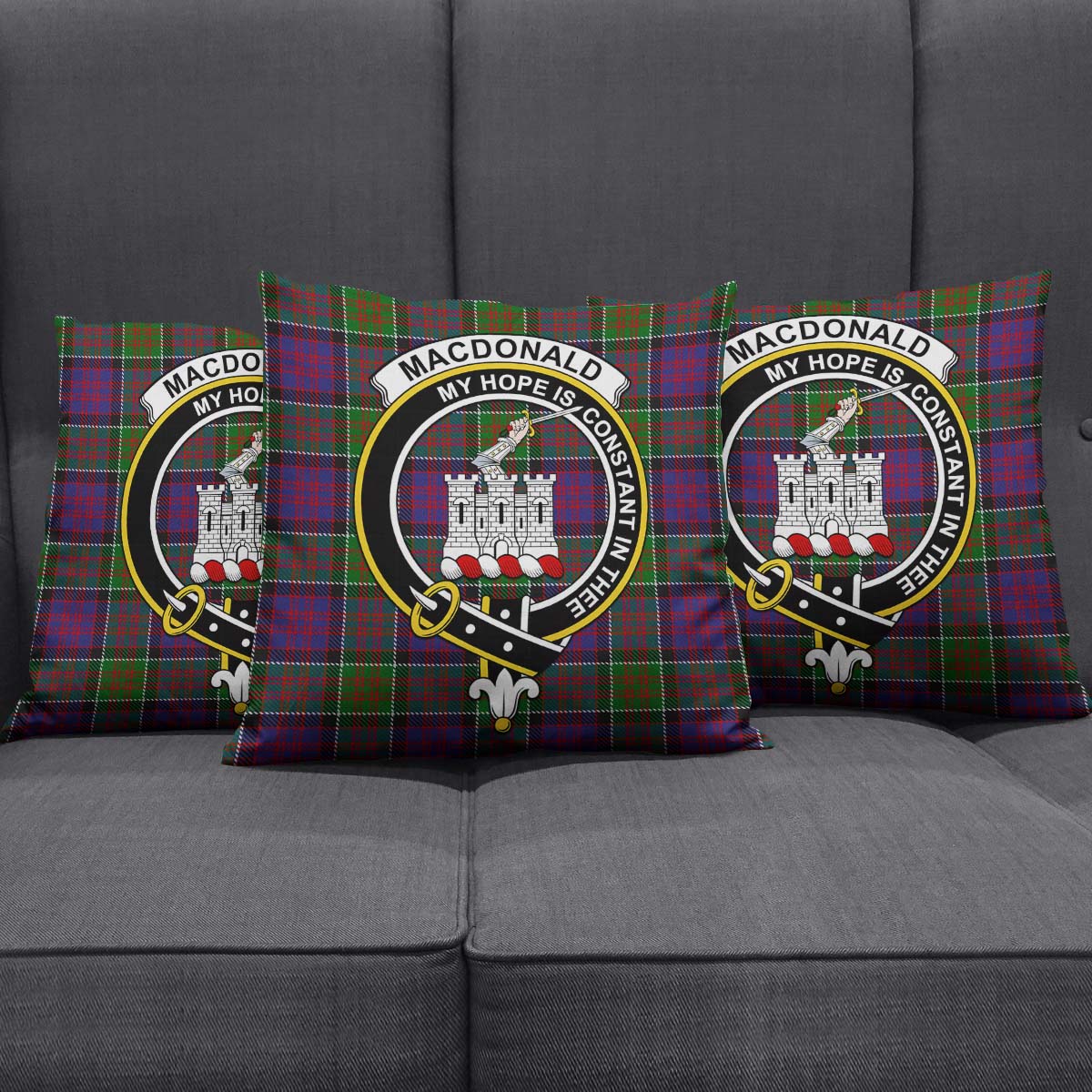 MacDonald of Clan Ranald Modern Tartan Pillow Cover with Family Crest Square Pillow Cover - Tartanvibesclothing