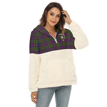 MacDonald of Clan Ranald Modern Tartan Women's Borg Fleece Hoodie With Half Zip with Family Crest