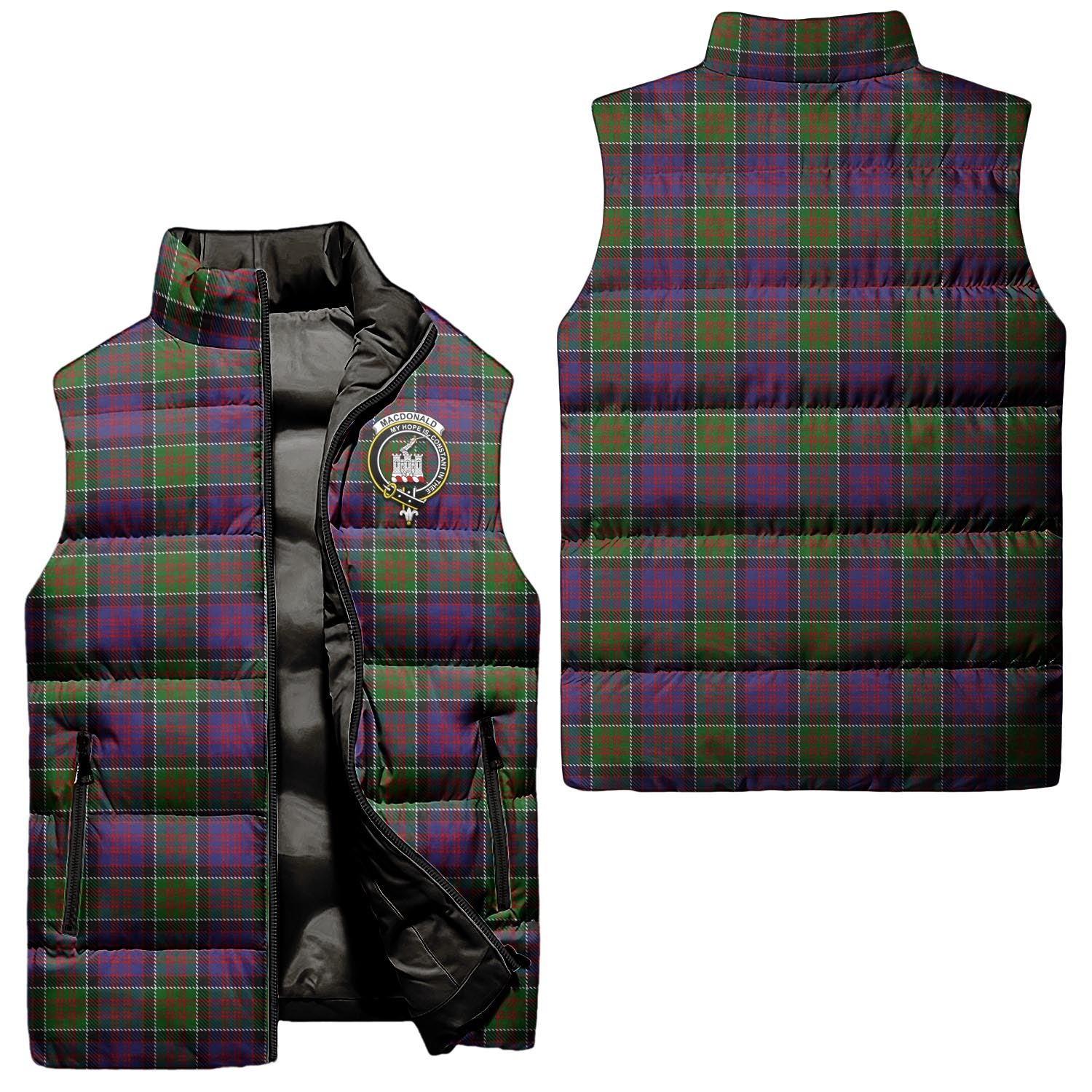 MacDonald of Clan Ranald Modern Tartan Sleeveless Puffer Jacket with Family Crest Unisex - Tartanvibesclothing