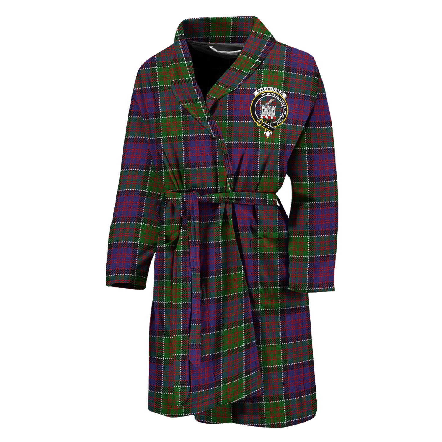 MacDonald of Clan Ranald Modern Tartan Bathrobe with Family Crest Unisex M - Tartan Vibes Clothing