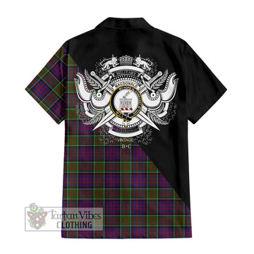 MacDonald of Clan Ranald Modern Tartan Short Sleeve Button Shirt with Family Crest and Military Logo Style