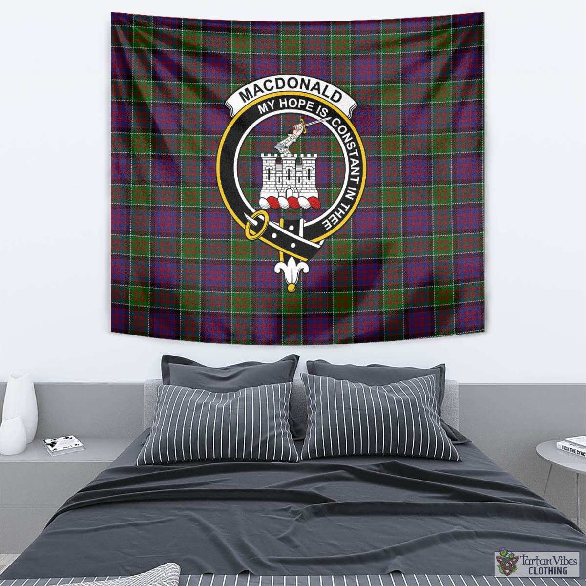 Tartan Vibes Clothing MacDonald of Clan Ranald Modern Tartan Tapestry Wall Hanging and Home Decor for Room with Family Crest