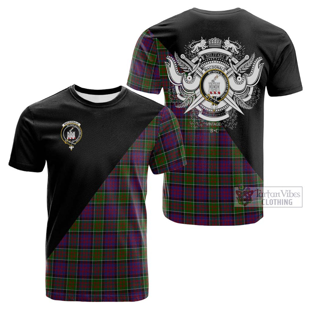 Tartan Vibes Clothing MacDonald of Clan Ranald Modern Tartan Cotton T-shirt with Family Crest and Military Logo Style