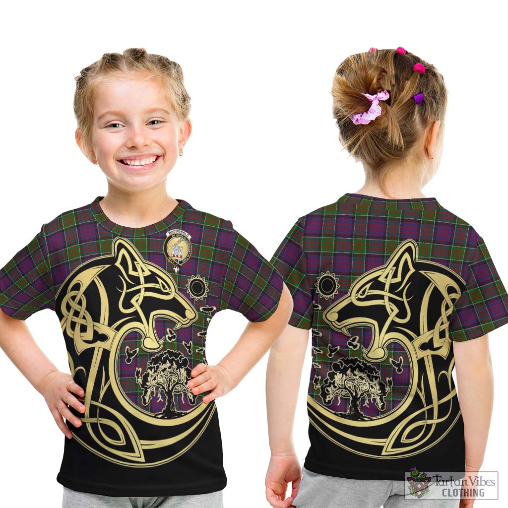 MacDonald of Clan Ranald Modern Tartan Kid T-Shirt with Family Crest Celtic Wolf Style - Tartan Vibes Clothing