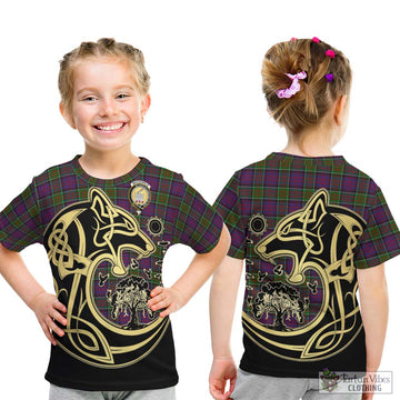 MacDonald of Clan Ranald Modern Tartan Kid T-Shirt with Family Crest Celtic Wolf Style