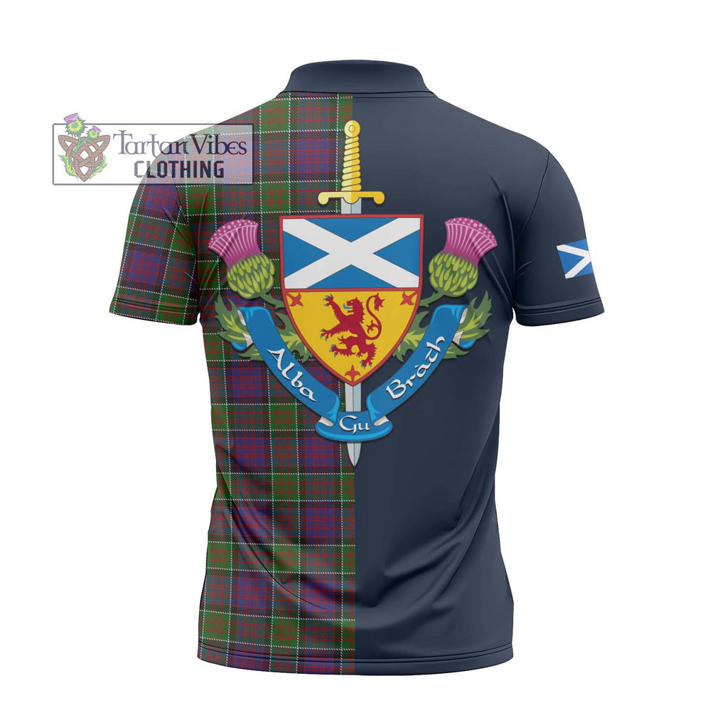 Tartan Vibes Clothing MacDonald of Clan Ranald Modern Tartan Zipper Polo Shirt with Scottish Lion Royal Arm Half Style