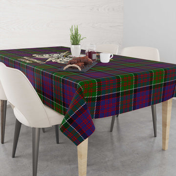 MacDonald of Clan Ranald Modern Tartan Tablecloth with Clan Crest and the Golden Sword of Courageous Legacy