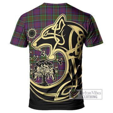 MacDonald of Clan Ranald Modern Tartan T-Shirt with Family Crest Celtic Wolf Style